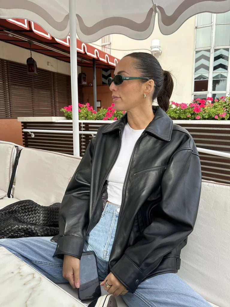Quince 100% Leather Oversized Bomber Jacket ($250)
Our editors have tried plenty of Quince products, and we're consistently impressed by the quality at such a low price point. This tough and edgy looking oversize leather bomber is one of the best jackets you can get, and its silhouette is timeless. She'll look forward to wearing it in the fall and reach for it on cooler nights throughout the spring and summer. If she tends toward more sleek, sophisticated silhouettes, you can also opt for the Quince 100% Leather Blazer ($250) for the same price. Read more in our Quince leather jacket review.
Editor Quote: "The silhouette is timeless and goes with everything in my closet, the quality of the leather is amazing, and I honestly can't leave the house in this jacket without at least one person asking me where I bought it. I'm typically an extra small but I sized up to a small, and I think it gives me the perfect oversize look." — Renee Rodriguez, beauty senior staff writer and social producer