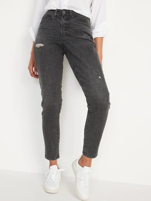 Old Navy High-Waisted Curvy O.G. Straight Ripped Gray Ankle Jeans