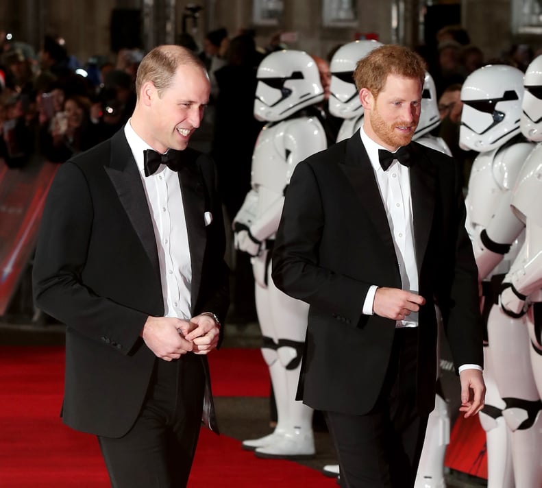 LONDON, ENGLAND - DECEMBER 12:  Prince William, Duke of Cambridge and Prince Harry attend the European Premiere of 'Star Wars: The Last Jedi' at Royal Albert Hall on December 12, 2017 in London, England.  (Photo by Neil Mockford/FilmMagic)