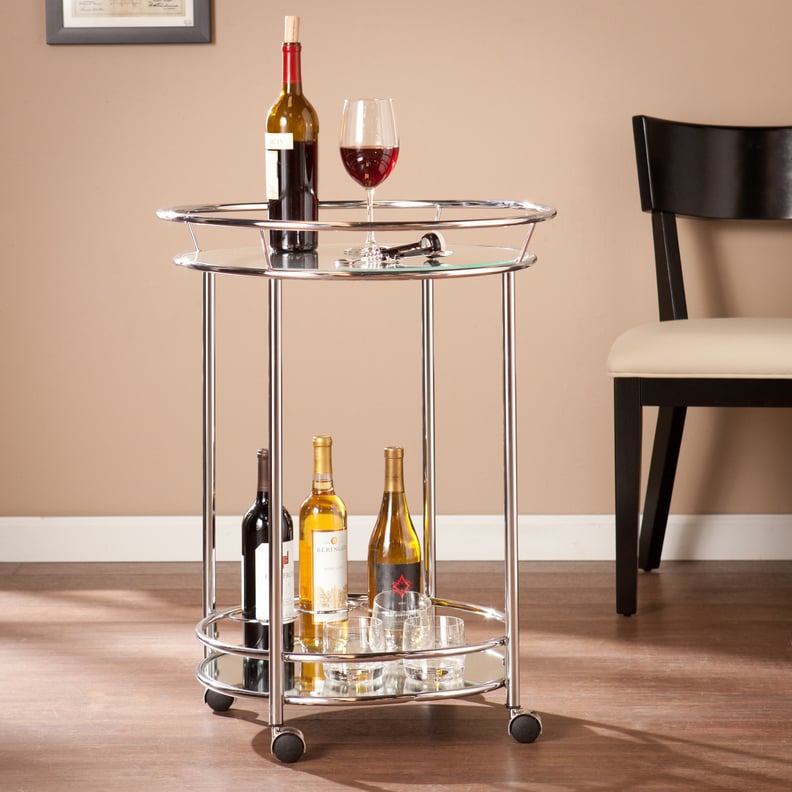 A Round Cart: Aiden Lane Camden Glam Rolling Bar Cart With Mirrored Shelf Metallic Chrome