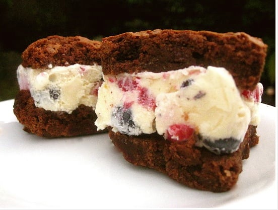 Vanilla Berry Brownie Ice Cream Sandwiches
