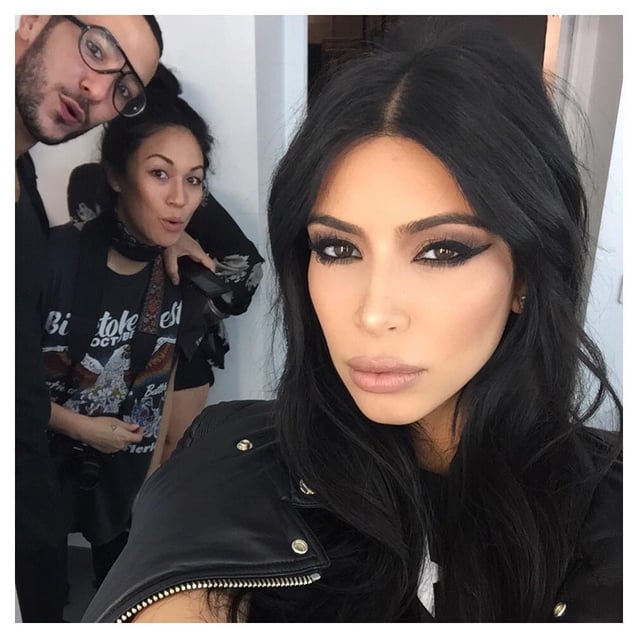 Kim Covered Up the Tee With a Leather Jacket
