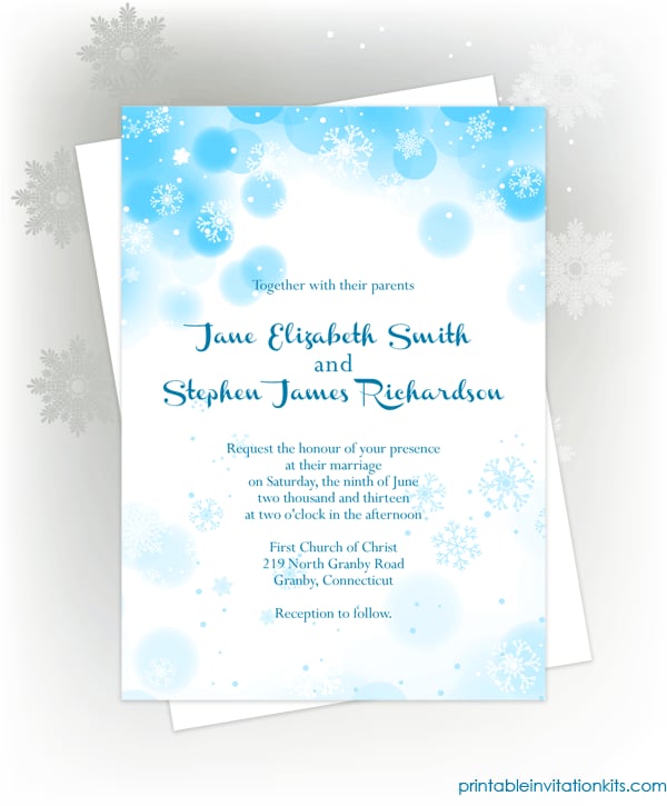 Snowflakes Wedding Invitation Free Printable Wedding Invitations