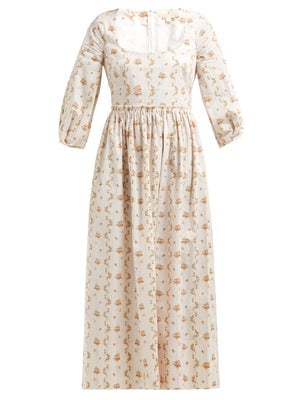 Brock Collection Ondina Floral and Stripe-Print Cotton Midi Dress