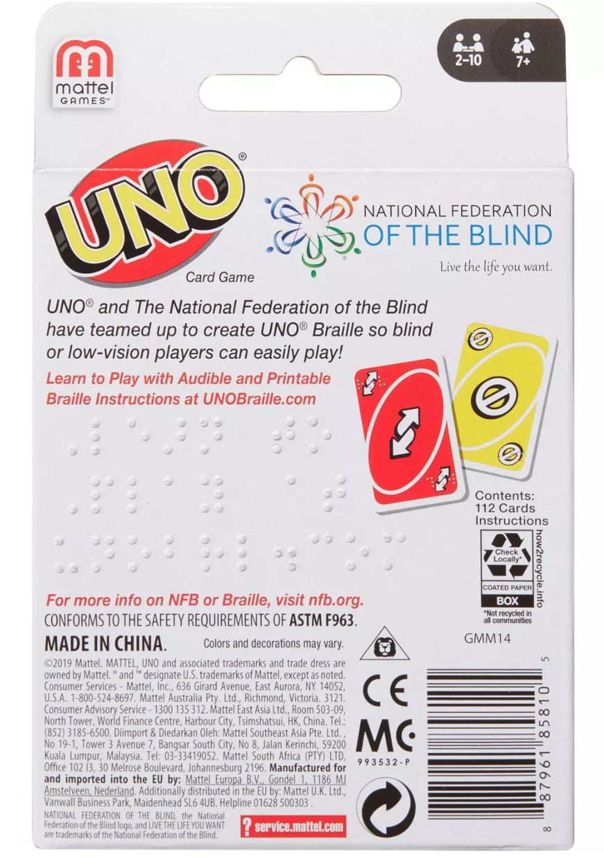UNO Braille Edition National Federation of The Blind Card Game GMM14 for sale online 