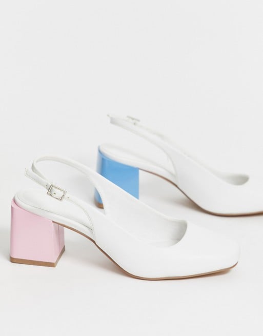 ASOS DESIGN Santiago mis-match mid heels in white