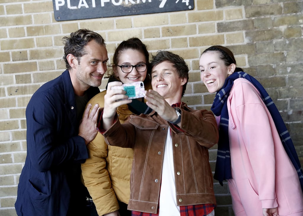 Jude Law and Eddie Redmayne at King's Cross Station 2018