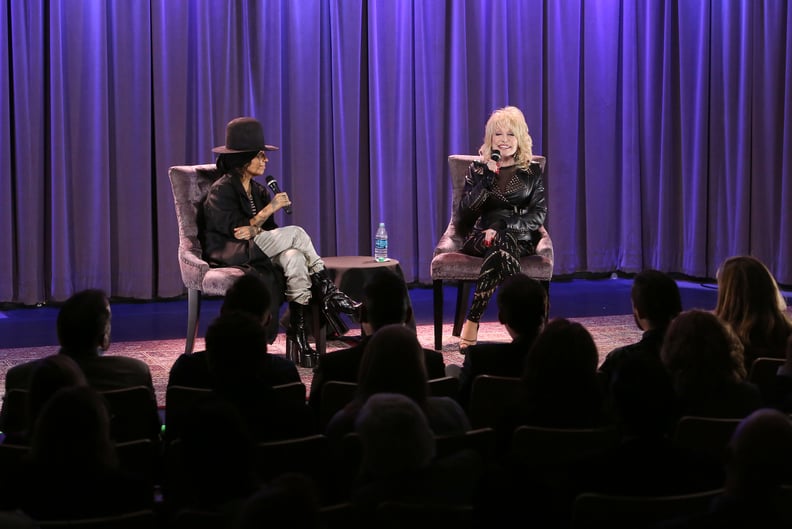 LOS ANGELES, CALIFORNIA - FEBRUARY 04: Linda Perry and Dolly Parton speak onstage during the GRAMMY Museum Town Hall Program With Dolly Parton Moderated By Linda Perry at The GRAMMY Museum on February 04, 2019 in Los Angeles, California. (Photo by Jesse G