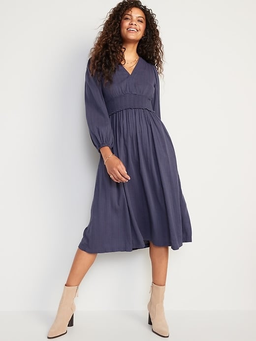Old Navy Waist-Defined Puff-Sleeve Smocked Midi Dress