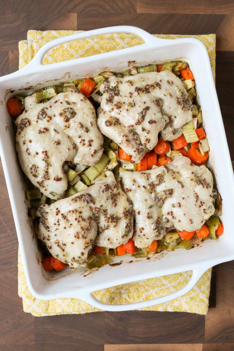 1-Pan Mustardy Chicken Thighs With Leeks and Carrots