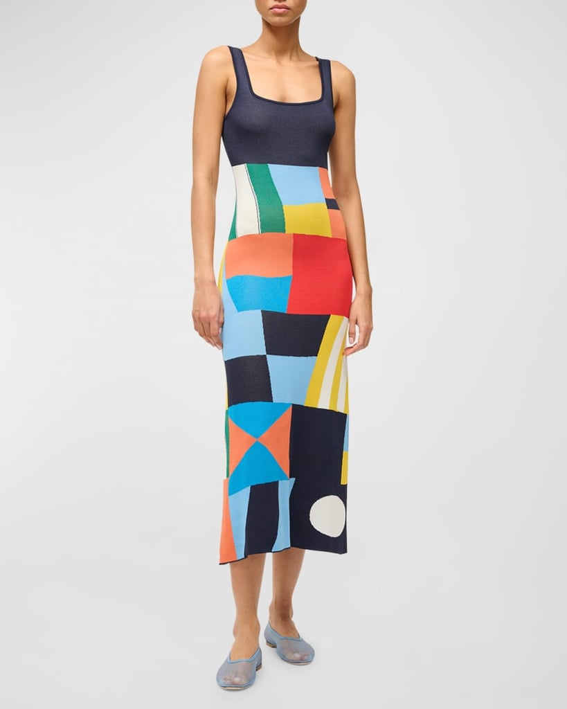 Staud Katie Colorblock Square-Neck Sheath Midi Dress
