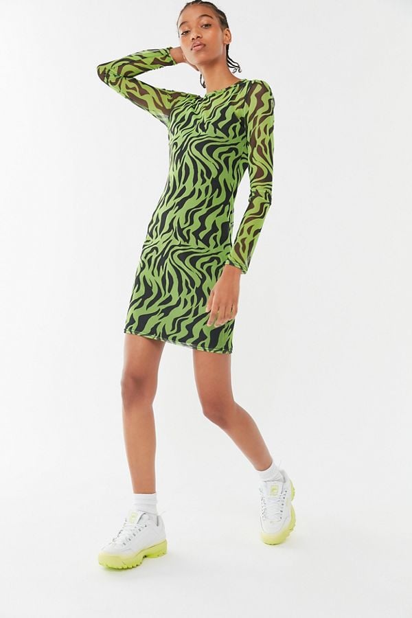 Daisy Street Zebra Mesh Bodycon Mini Dress