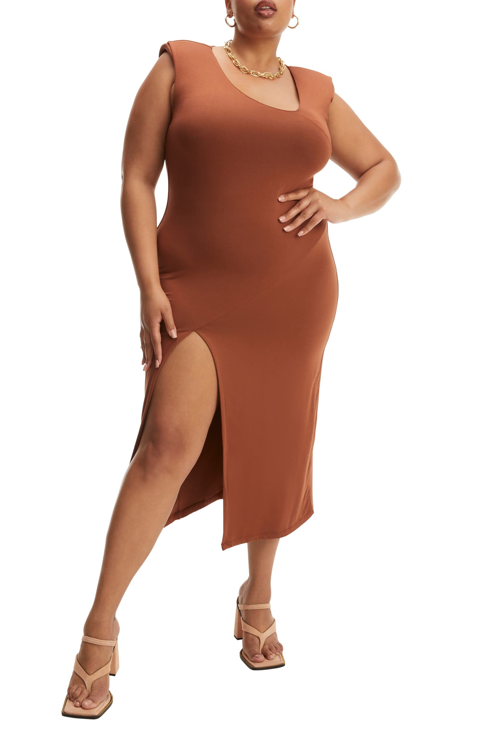 For a Fitted Elegant Style Good American Asymmetric Neck Midi