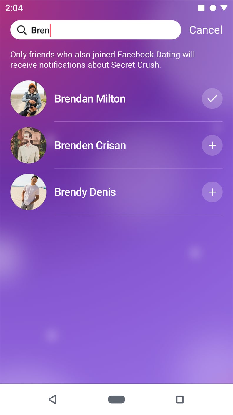 Search through the friends who have joined Facebook Dating to make your selection.