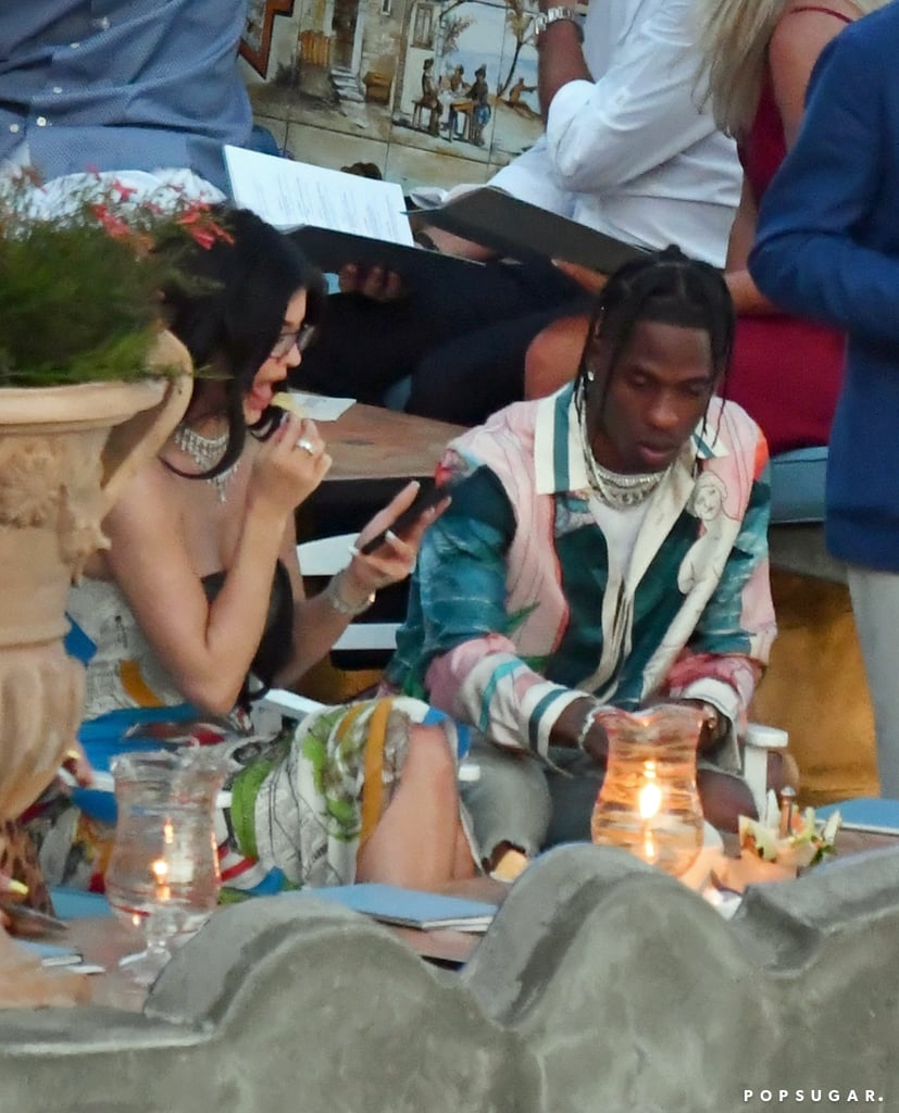 Kylie Jenner Printed Dress in Italy With Travis Scott