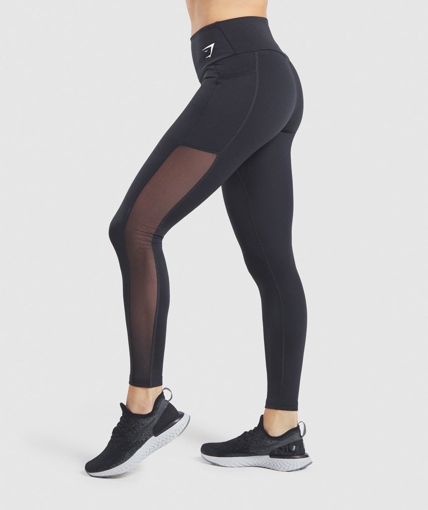reebok training mesh insert leggings in black