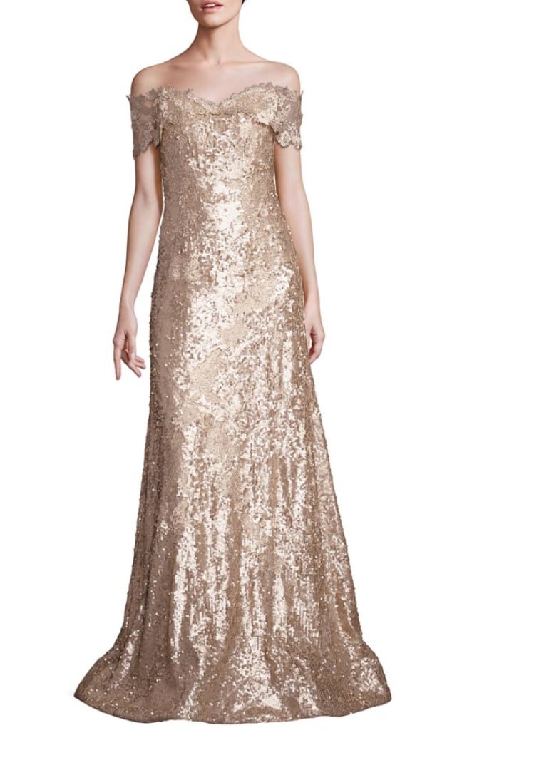 Rene Ruiz Off-the-Shoulder Sequin Gown