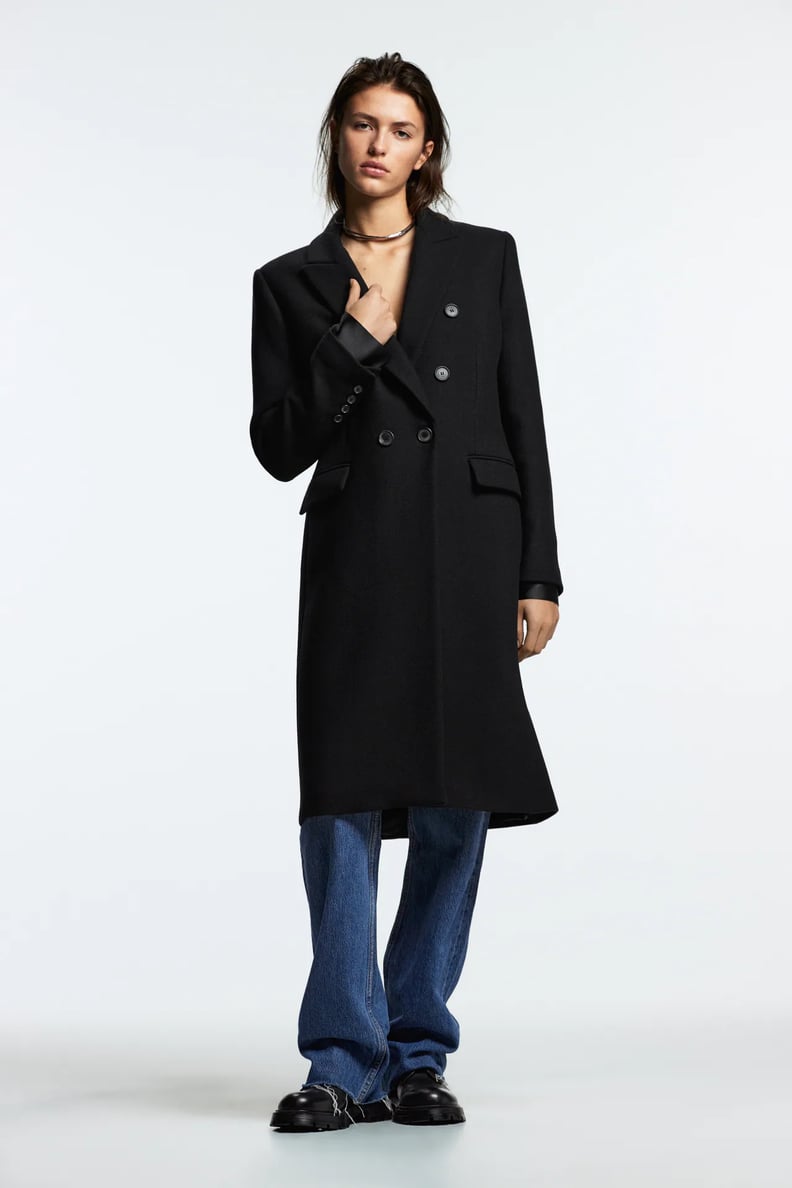 A Coat With Shoulder Pads: Zara Double Breasted Wool Blend Coat