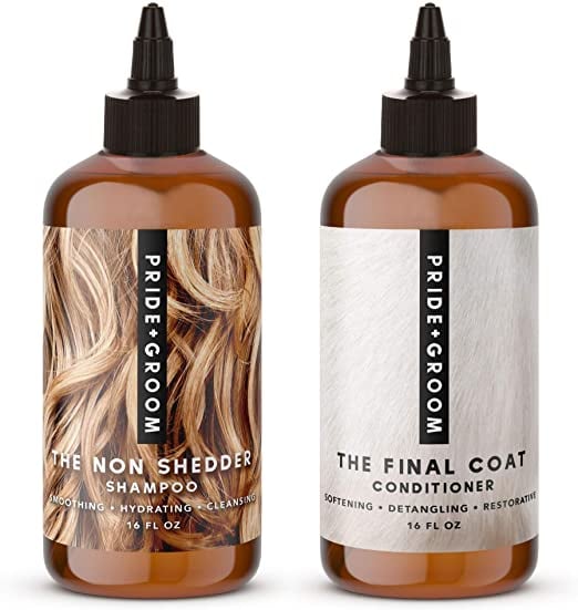 PRIDE AND GROOM The Non Shedder Box Set, Bottle of Pet Shampoo and Conditioner