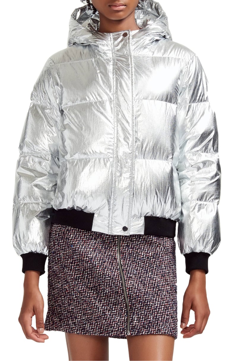 maje Hooded Metallic Puffer Jacket
