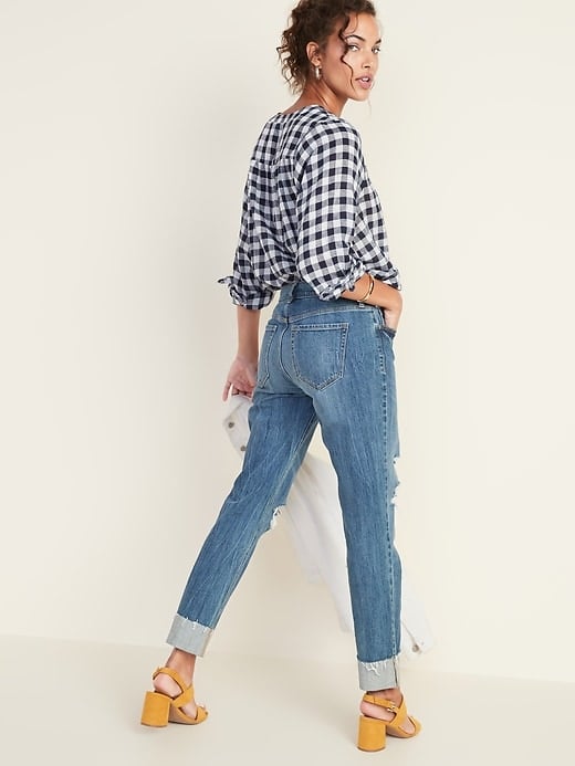 Mid-Rise Distressed Boyfriend Straight Jeans for Women | Old Navy