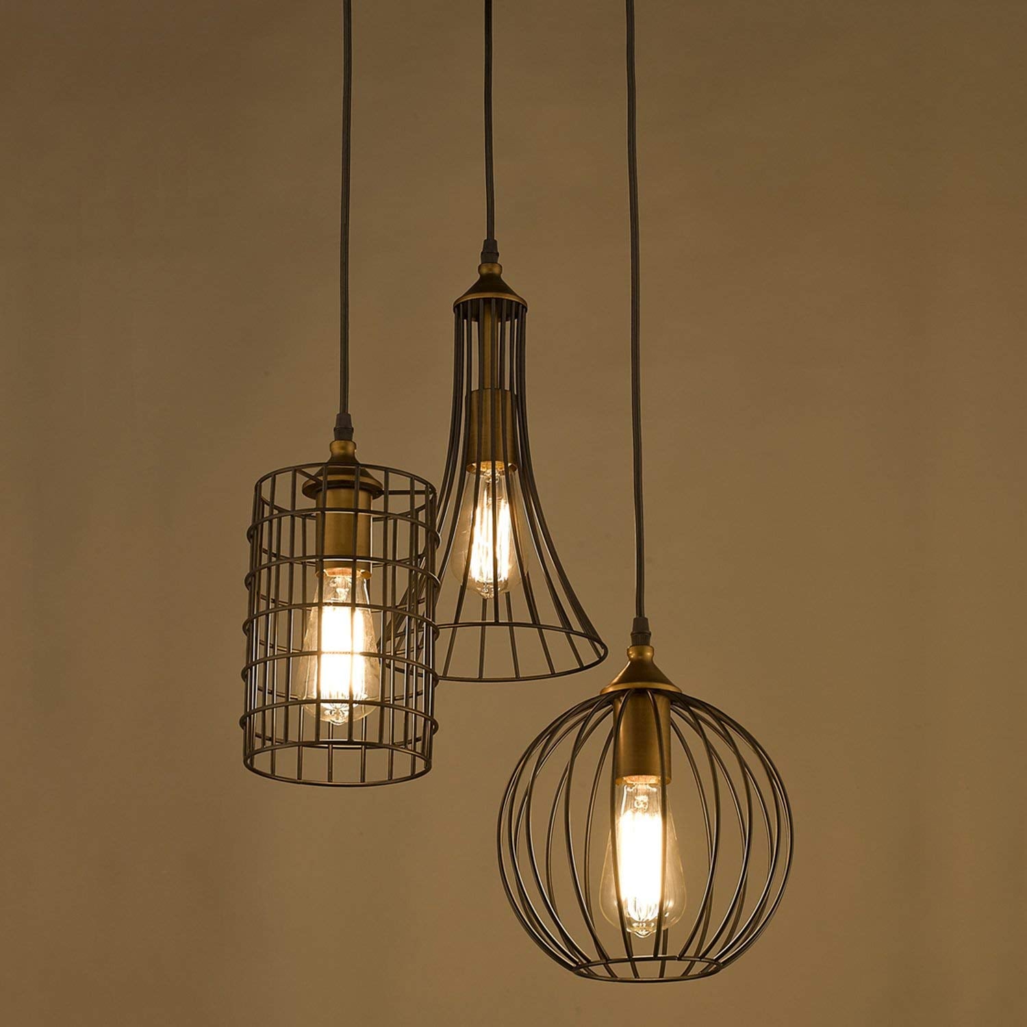 Sottae Industrial Vintage Hanging Lamp Basket Farmhouse Pendant Light,Single Kitchen Metal Geometric Cage Pendant Light Fixture with Black Frame 