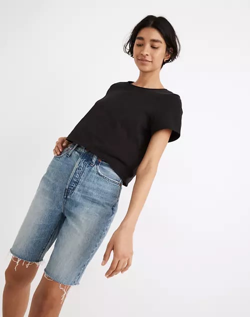 Madewell High-Rise Long Denim Shorts in Brightwater Wash