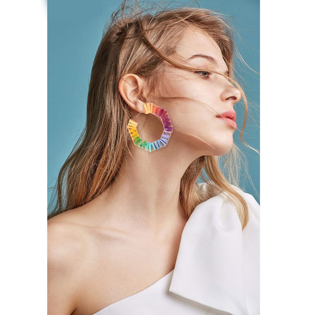 Gushion Statement Rainbow Raffia Drop Hoop Earrings