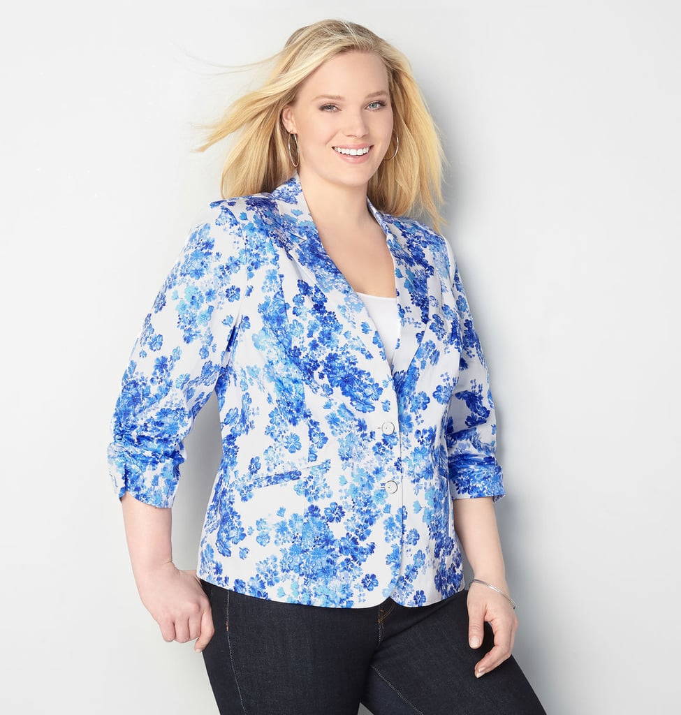 Avenue Blue Floral Stretch Sateen Blazer