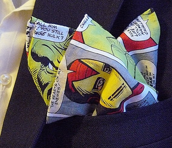 Marvel Superheroes Comic Book Print Pocket Square With Hand-Rolled Hems