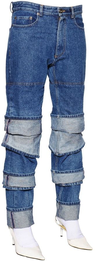 Y/Project Layered Cuffs Cotton Denim Jeans