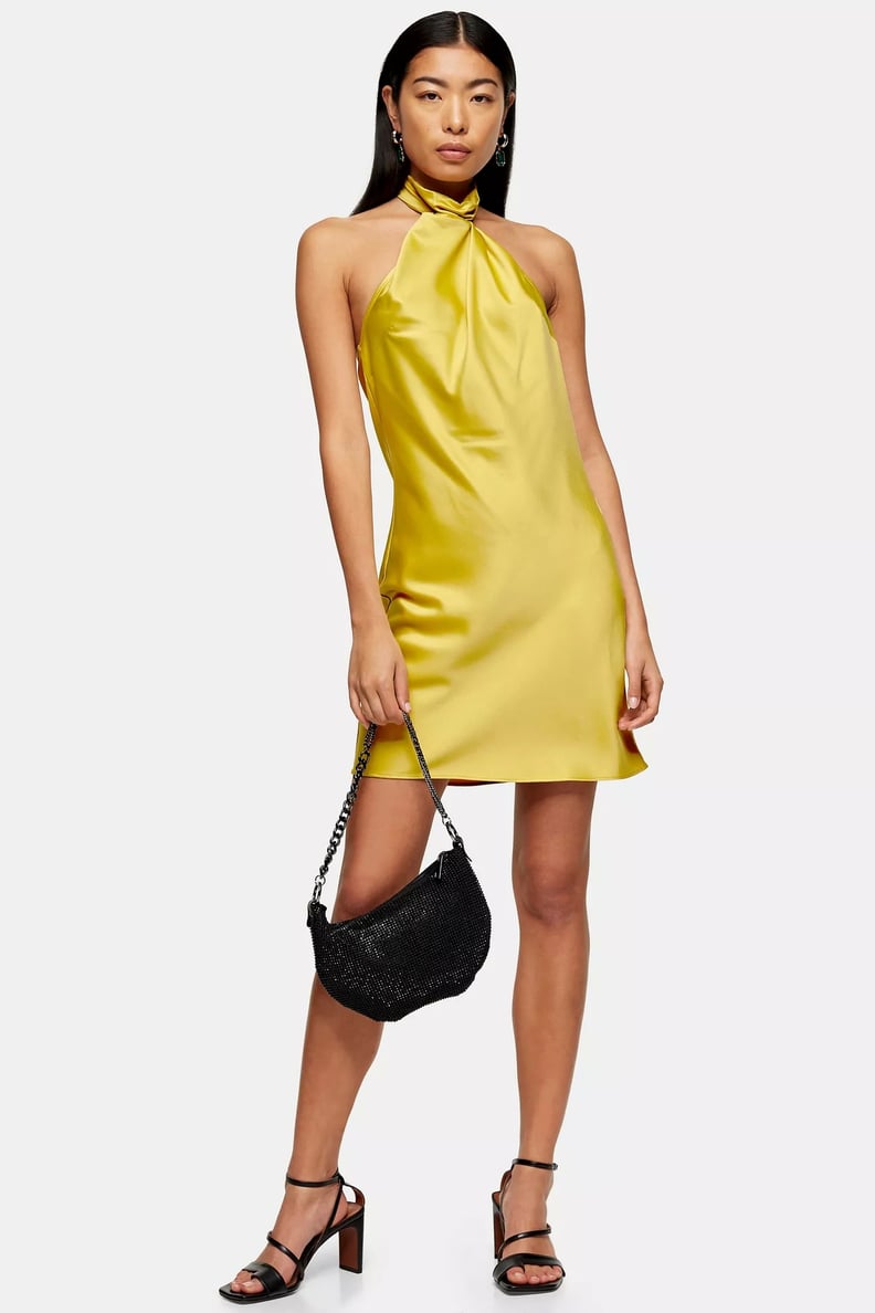 Topshop Mustard Satin Halter Neck Dress