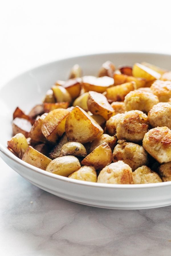 Mini Chicken Meatballs and Crispy Potatoes