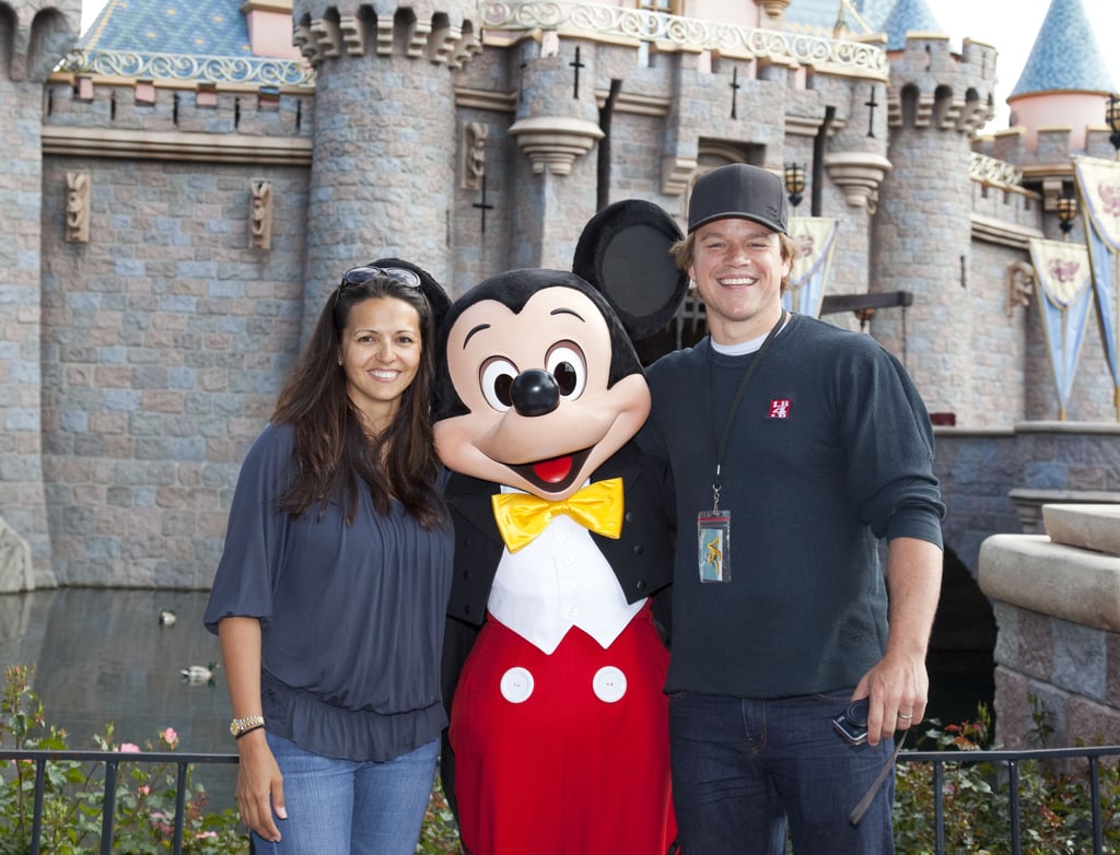 Matt and Luciana Damon posed for a picture with Mickey Mouse in April 2011.