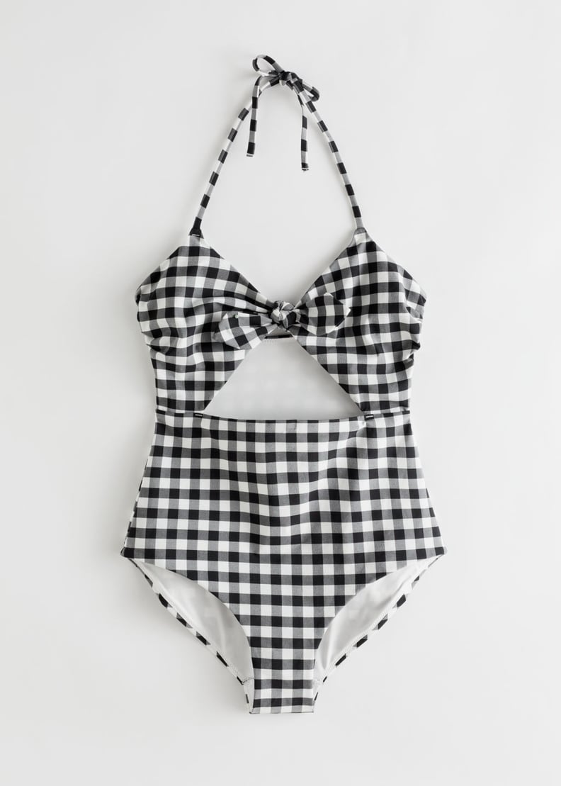 & Other Stories Gingham Cutout Halter Swimsuit