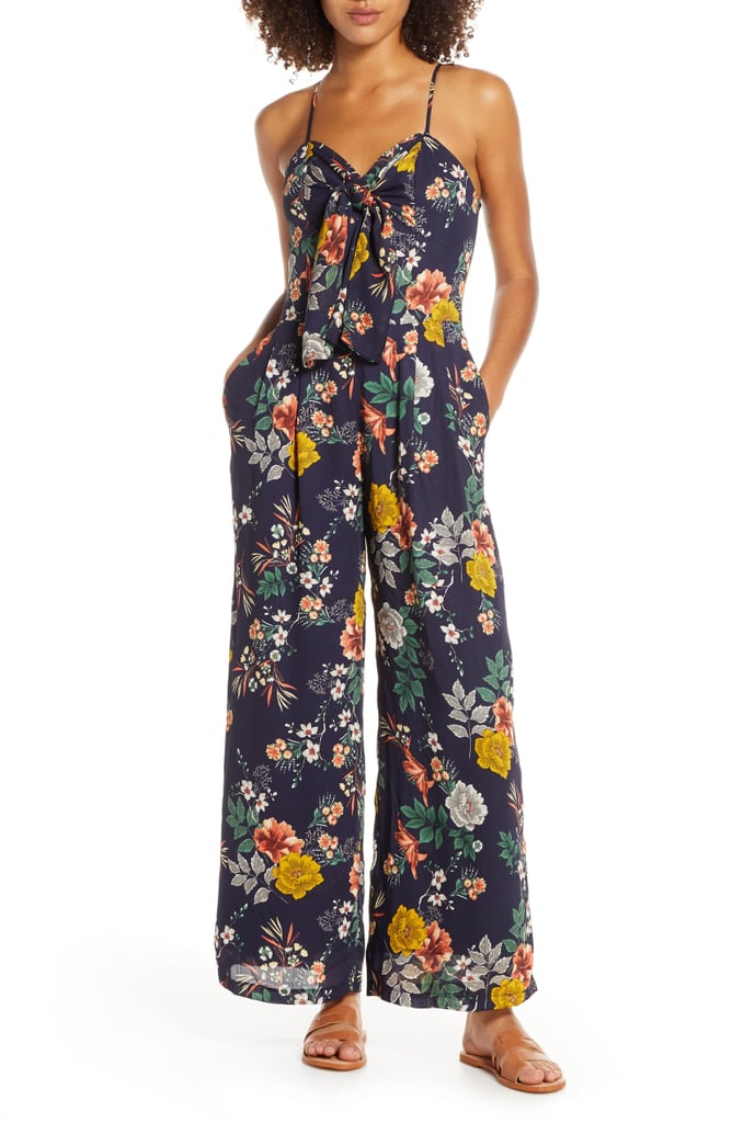 Chelsea28 Floral Print Bow-Front Wide-Leg Jumpsuit