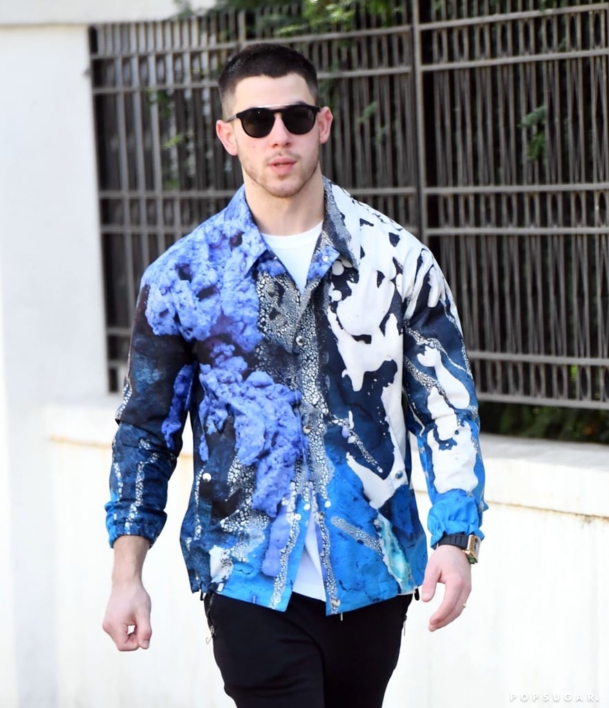 Nick Jonas's Blue Print Silk Button-Down From Berluti