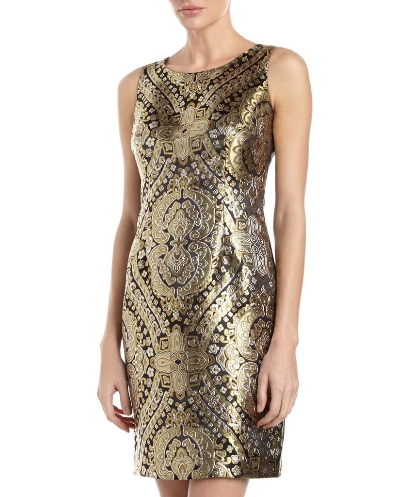 Chetta B Gold Jacquard Sheath Dress