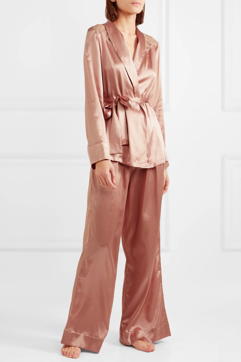 I.D. Sarrieri Chantilly Lace Trimmed Silk Satin Pajamas