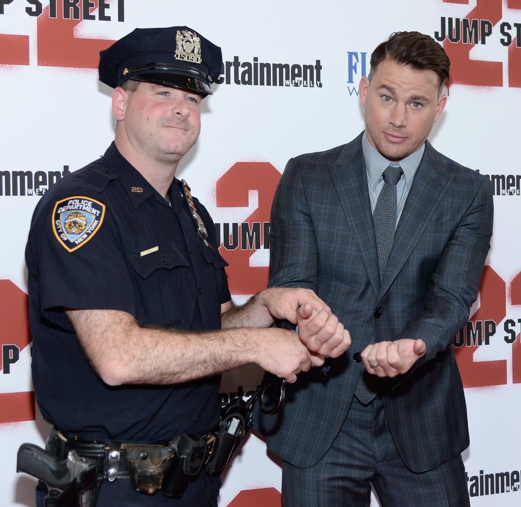 Channing Tatum was "arrested" at the 22 Jump Street premiere in NYC on Wednesday.
