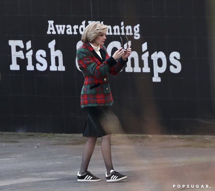 Kristen Stewart as Princess Diana in Tartan Blazer on Set