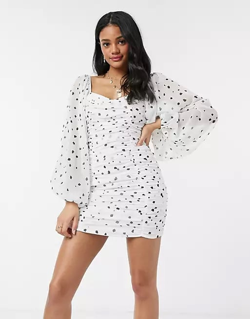 ASOS Design Ruched Bodycon Minidress With Balloon Sleeve in Polka-Dot