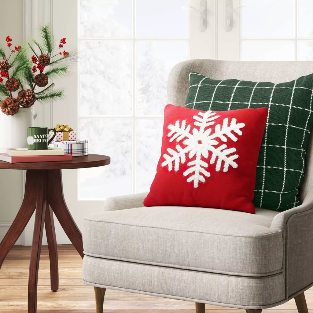 Holiday Embroidered Snowflake Square Throw Pillow