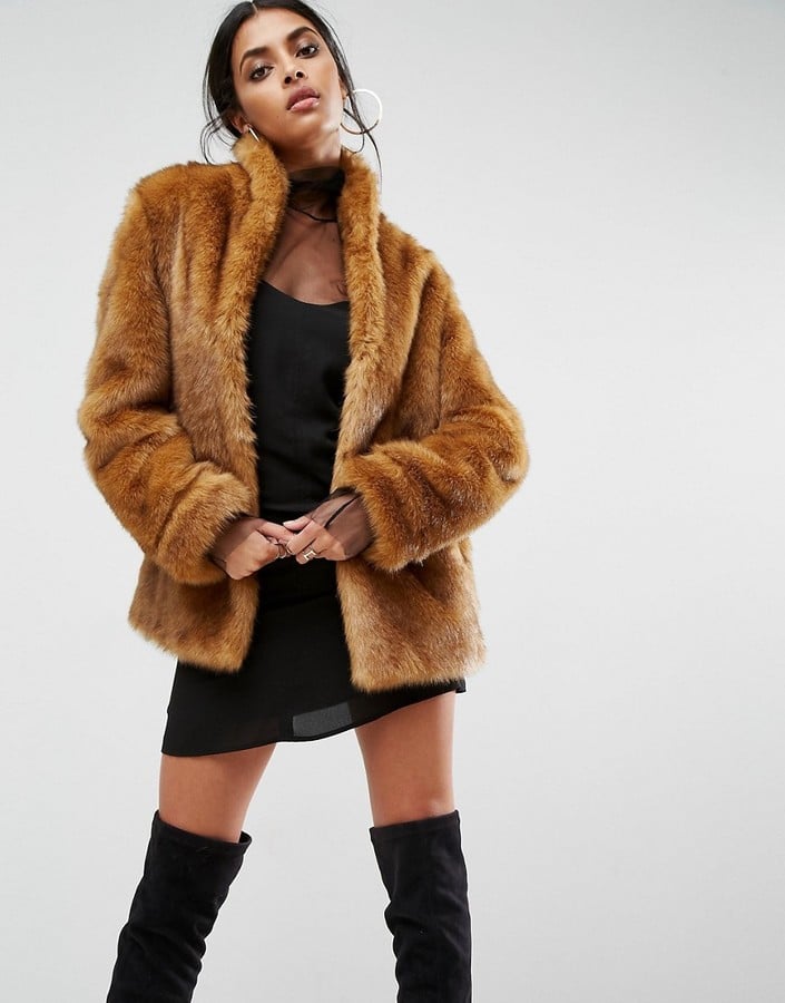 ASOS DESIGN faux fur coat in brown