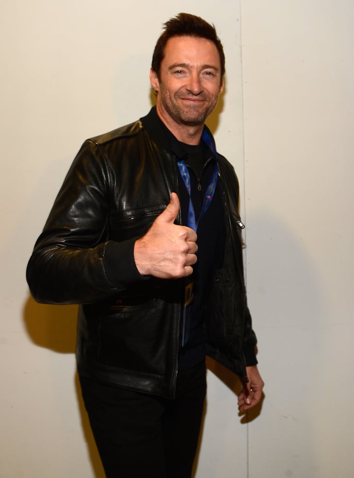 Hugh Jackman gave a thumbs up at the Super Bowl pregame show