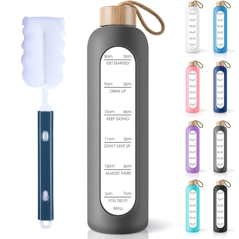 Glass Water Bottles with Straw Half Gallon Motivational Time Marker  Silicone