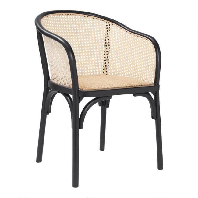 Black Wood and Rattan Dora Dining Armchairs Set of 2