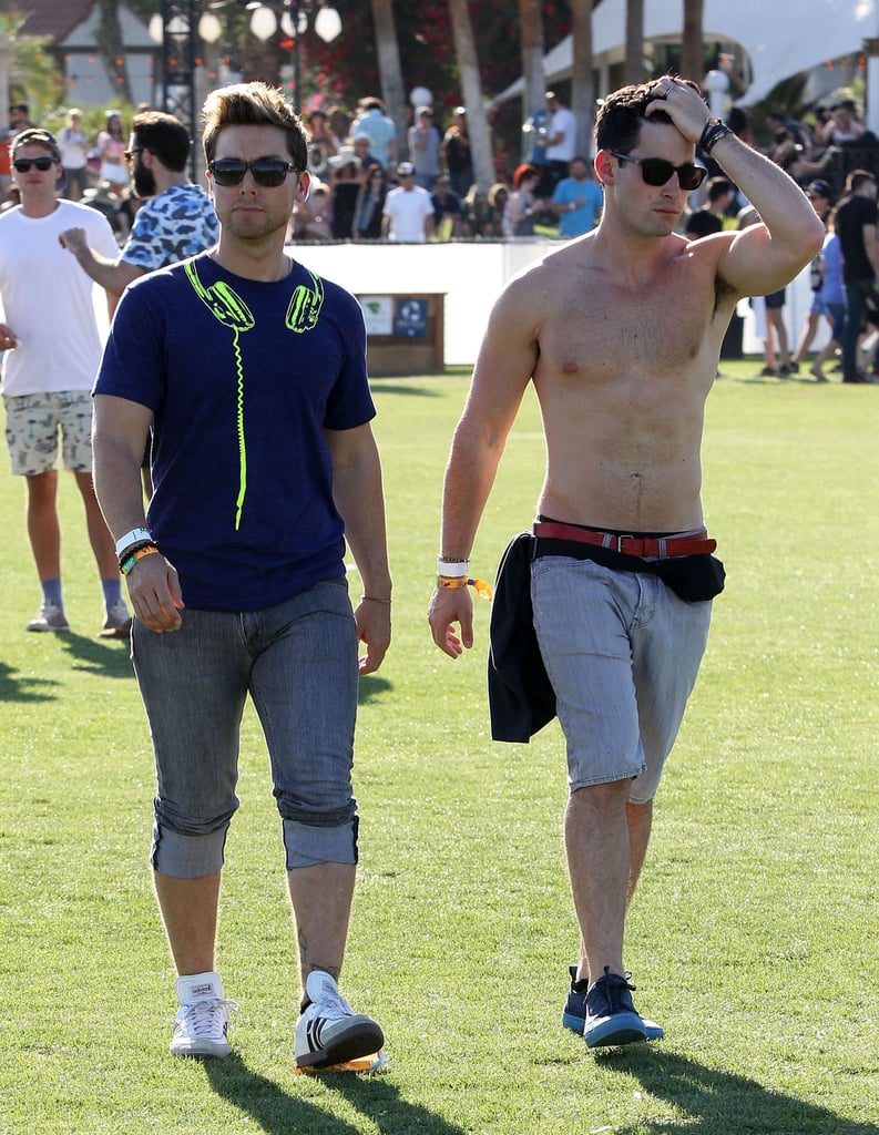 Lance Bass took a stroll with his shirtless fiancé, Michael Turchin.