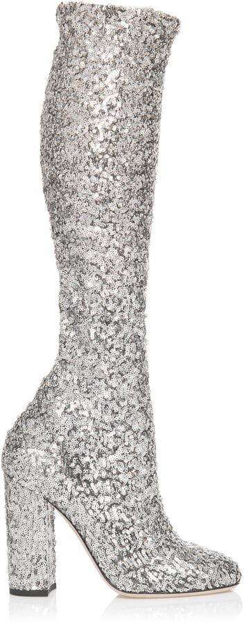 Dolce & Gabbana Shoes Silver Sequins Glitter High Heel Boot Shoes
