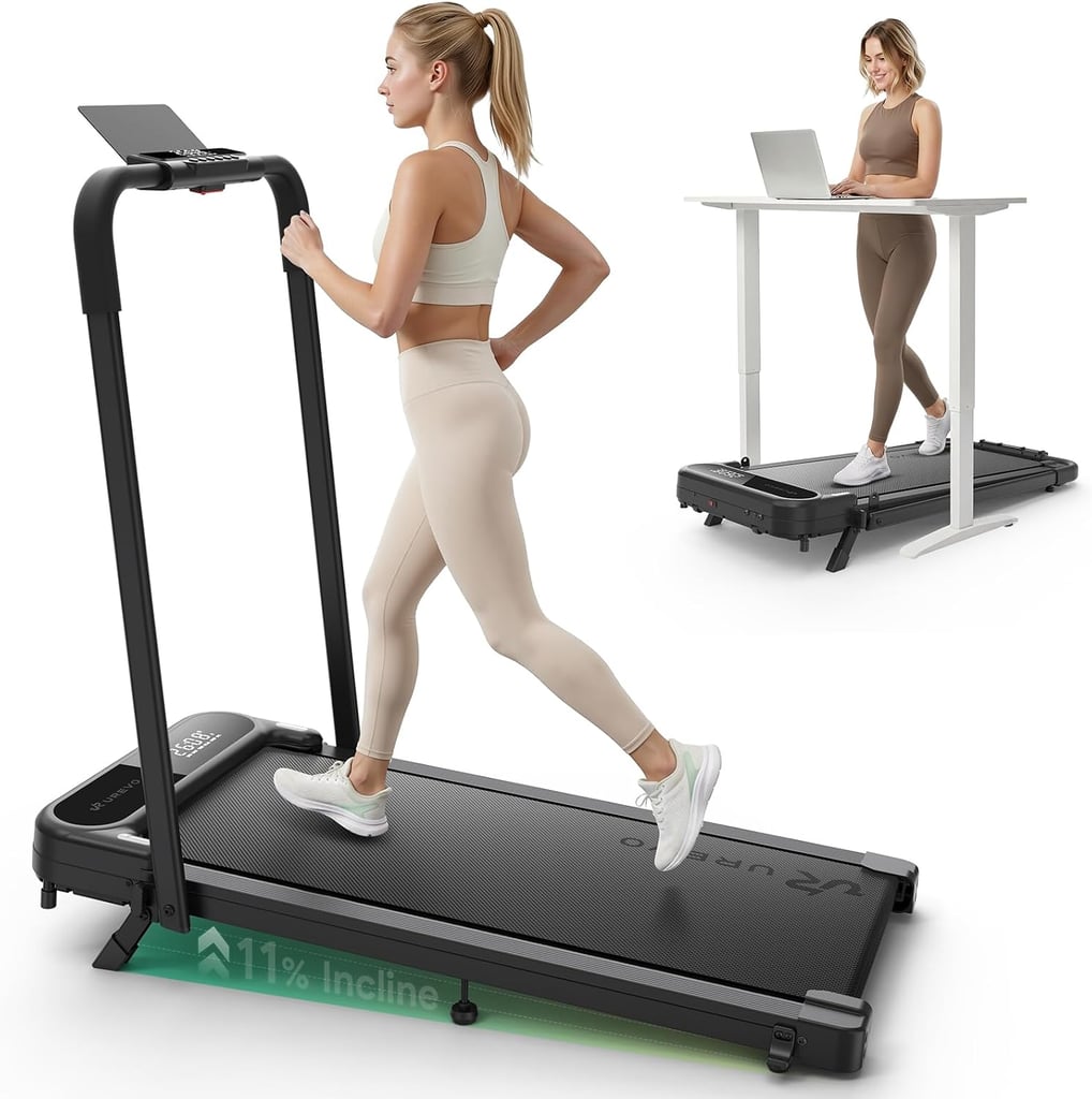 Urevo Smart 11% Incline Treadmill Walking Pad ($178)
Maximizing incline, speed, and space, this smart walking pad comes with countless extra features. The machine uses AI to adjust your speed to optimize calorie burn, it can sync your running pace to music of your choosing, and it pairs with Apple Health and Google Fit so you are guaranteed to track every step.